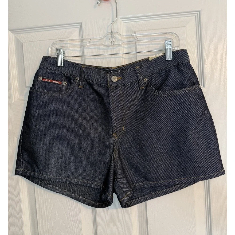 90s Arizona Jeans Dark Indigo Raw Denim Short Sz 11 Gloss Finish High Rise Retro